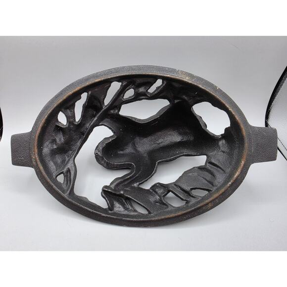 John-Wright-Cast-Iron-Bear-Stove-Humidifier Vintage John Wright Cast Iron Bear Wood Stove Humidifier Lid Only Cabin Decor